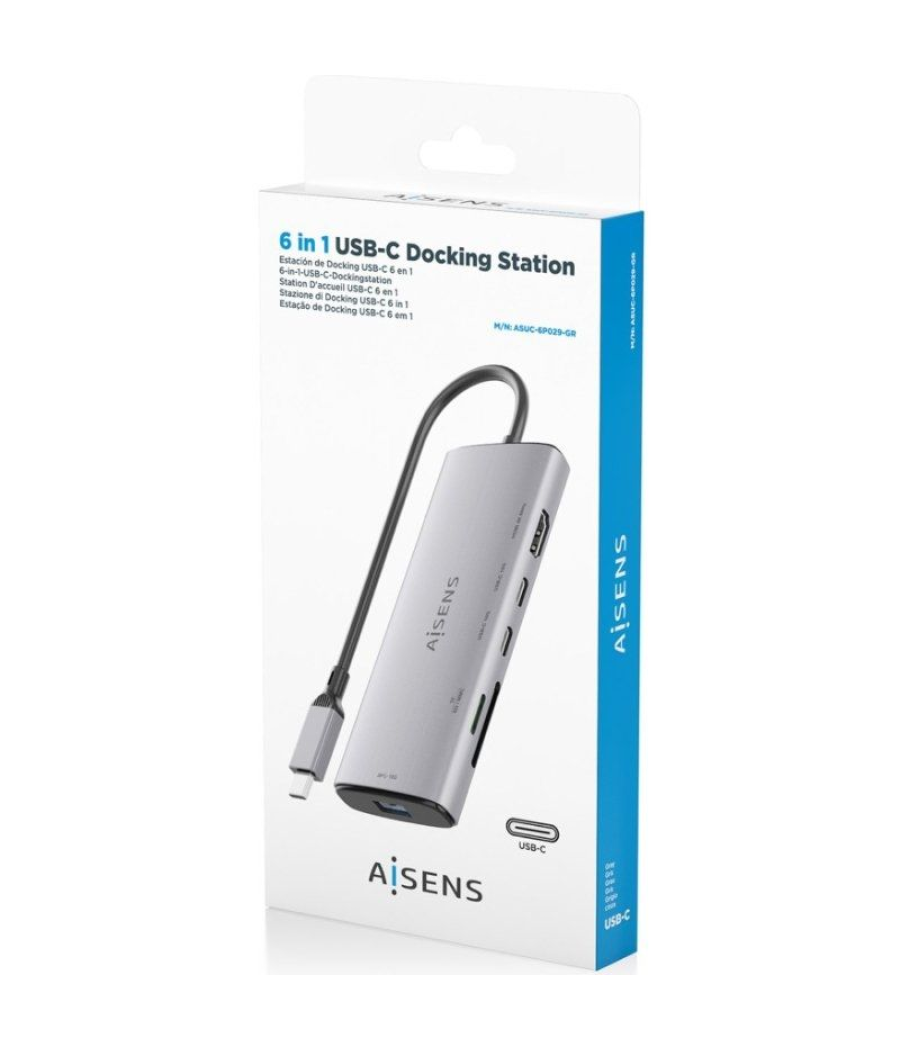 Docking usb tipo-c aisens asuc-6p029-gr/ 1xhdmi/ 1xusb/ 2xusb tipo-c/ 1xlector de tarjetas/ gris