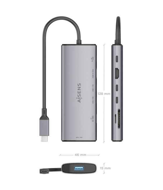 Docking usb tipo-c aisens asuc-7p031-gr/ 1xhdmi/ 1xusb/ 2xusb tipo-c/ 1xlector tarjetas/ 1xusb tipo-c pd/ gris