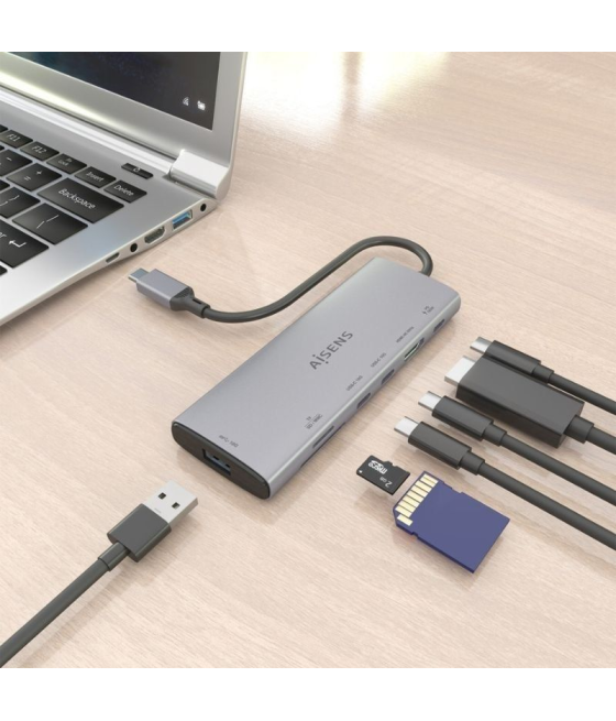 Docking usb tipo-c aisens asuc-7p031-gr/ 1xhdmi/ 1xusb/ 2xusb tipo-c/ 1xlector tarjetas/ 1xusb tipo-c pd/ gris