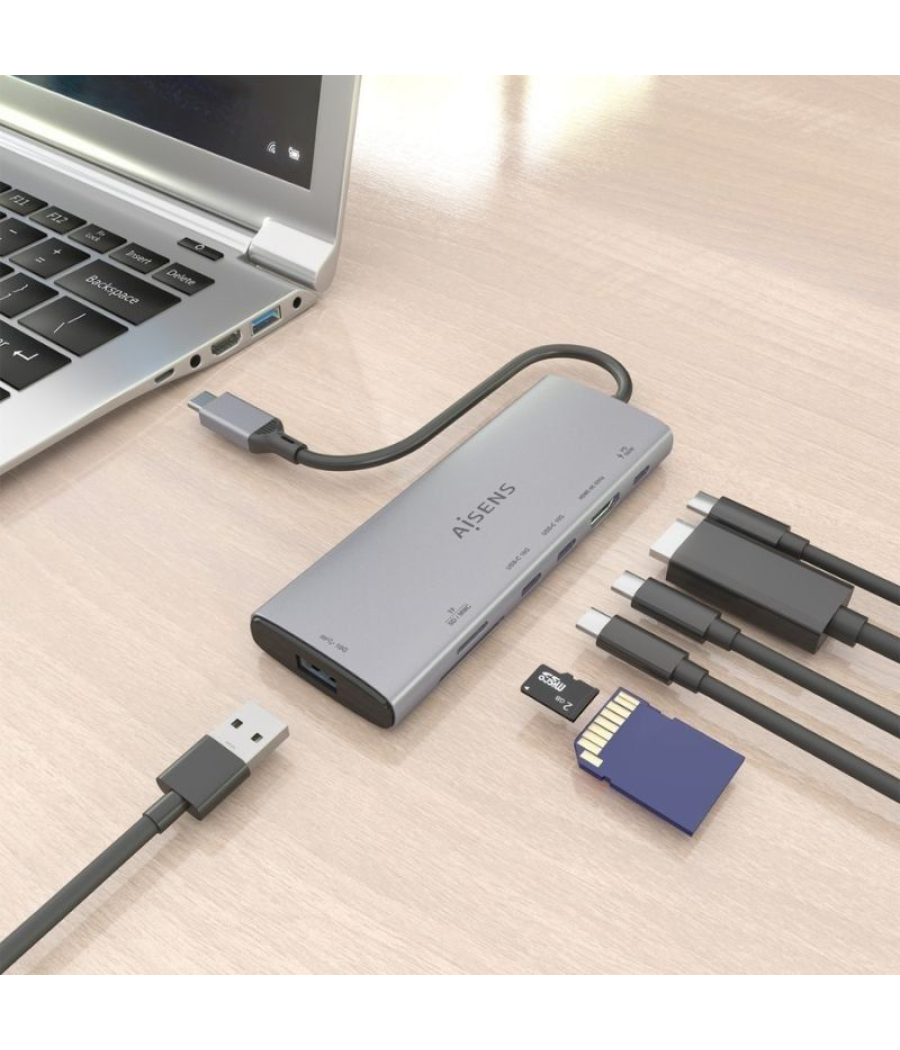 Docking usb tipo-c aisens asuc-7p031-gr/ 1xhdmi/ 1xusb/ 2xusb tipo-c/ 1xlector tarjetas/ 1xusb tipo-c pd/ gris