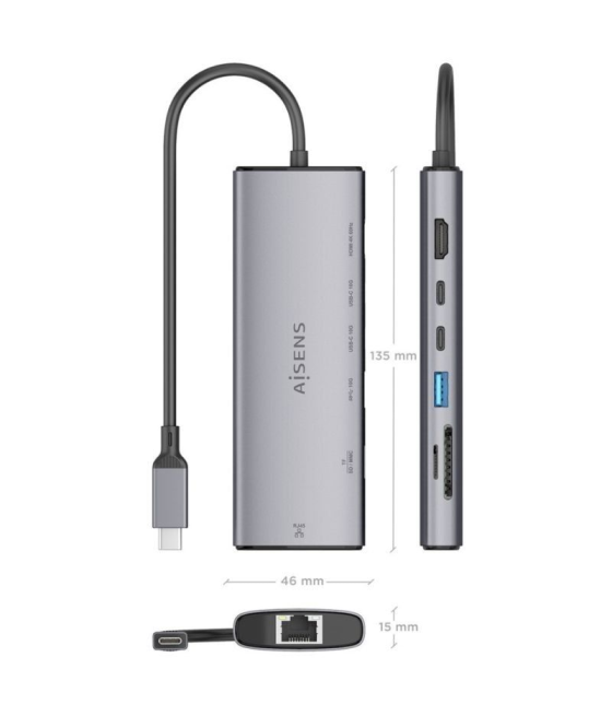 Docking usb tipo-c aisens asuc-7p032-gr/ 1xhdmi/ 1xusb/ 2xusb tipo-c/ 1xrj45/ 1xlector tarjetas/ gris