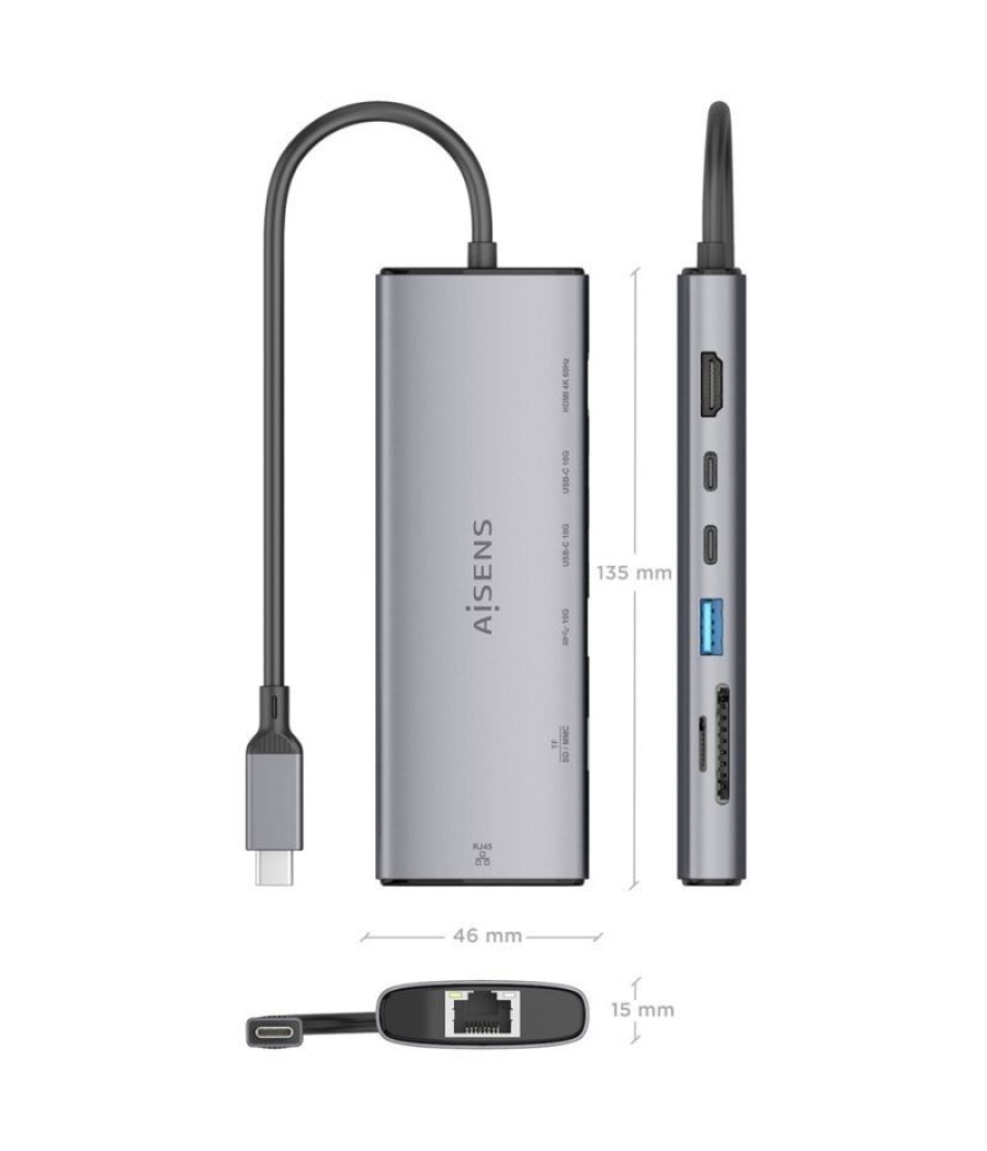 Docking usb tipo-c aisens asuc-7p032-gr/ 1xhdmi/ 1xusb/ 2xusb tipo-c/ 1xrj45/ 1xlector tarjetas/ gris