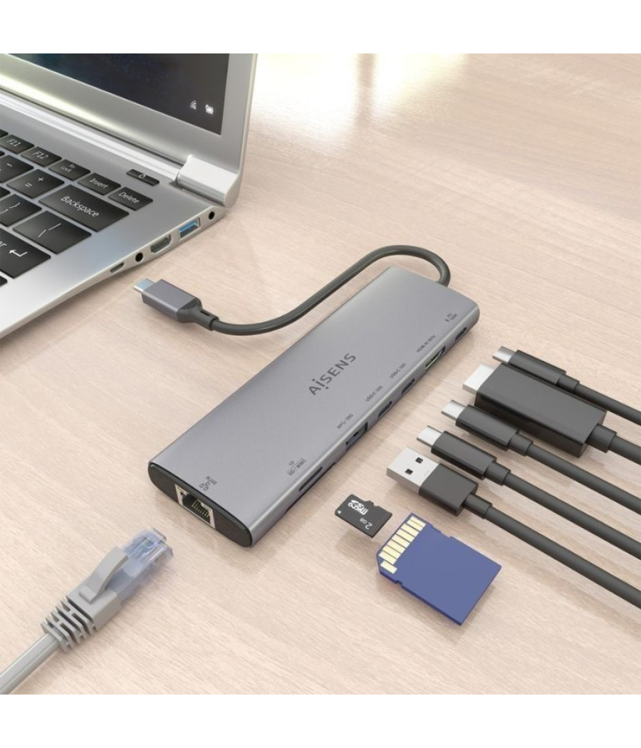 Docking usb tipo-c aisens asuc-8p033-gr/ 1xhdmi/ 1xusb/ 2xusb tipo-c/ 1xrj45/ 1xlector tarjetas/ 1xusb tipo-c pd/ gris