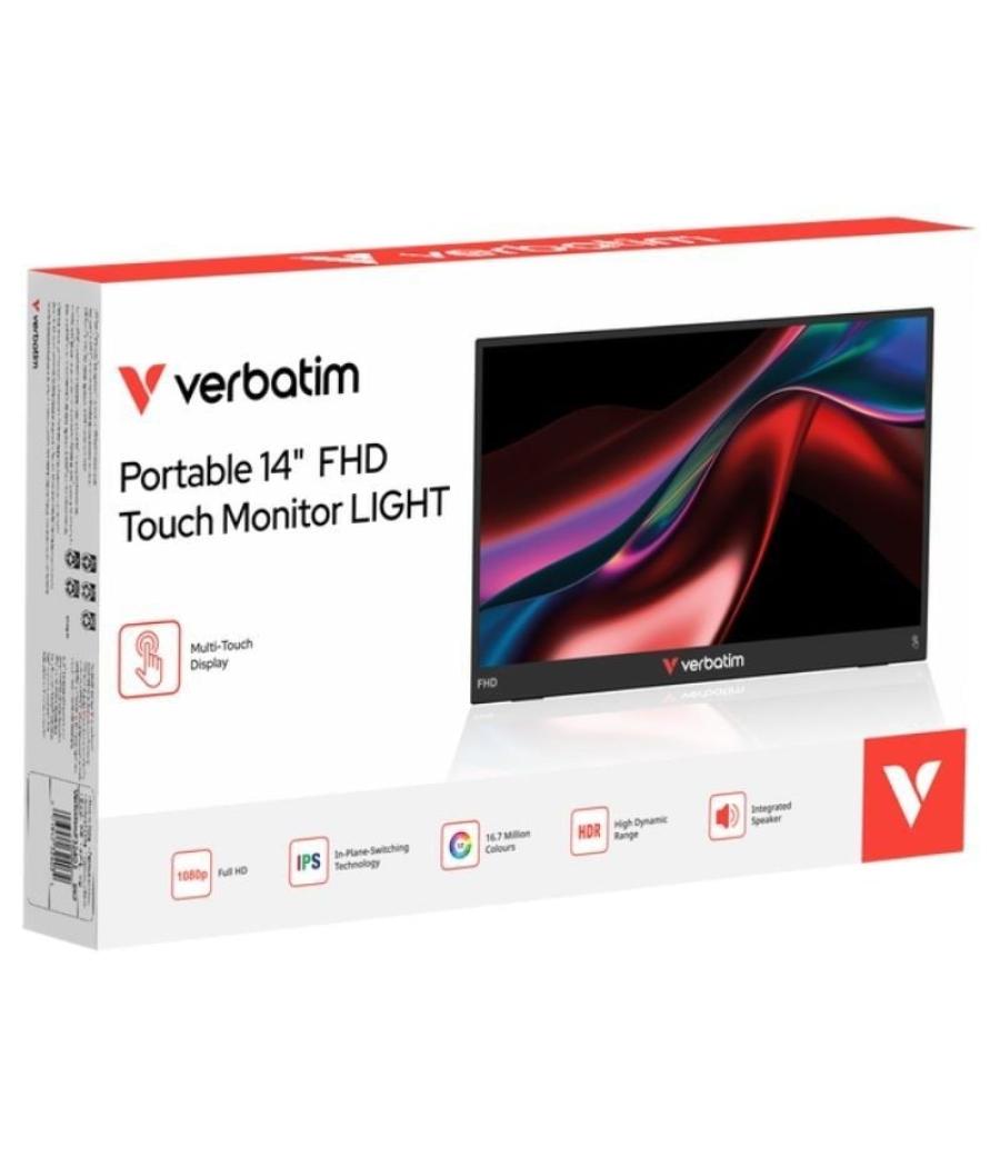 Monitor portátil táctil verbatim touch light 14'/ full hd/ multimedia/ negro