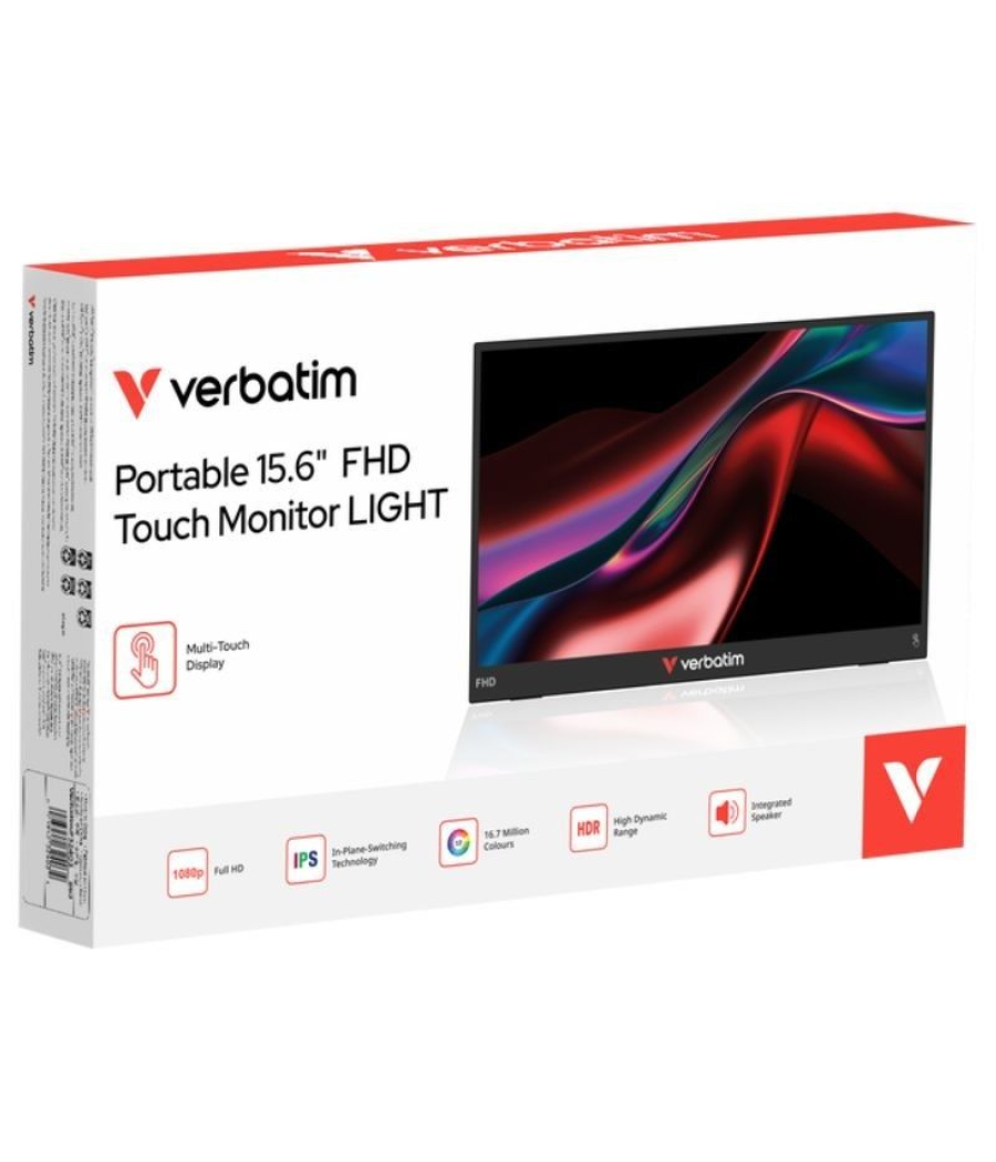 Monitor portátil táctil verbatim touch light 15.6'/ full hd/ multimedia/ negro