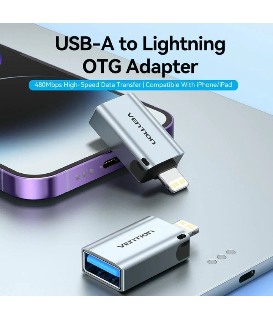 Adaptador otg usb vention cuch0/ usb hembra - lightning macho/ azul