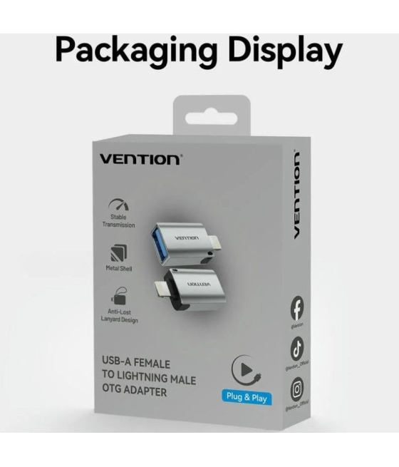 Adaptador otg usb vention cuch0/ usb hembra - lightning macho/ azul