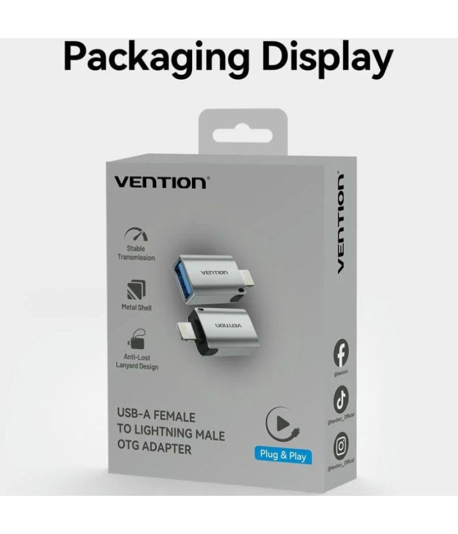 Adaptador otg usb vention cuch0/ usb hembra - lightning macho/ azul