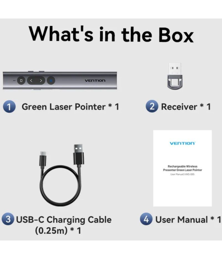 Presentador inalámbrico por bluetooth vention kqjh0/ 2.4ghz/ gris