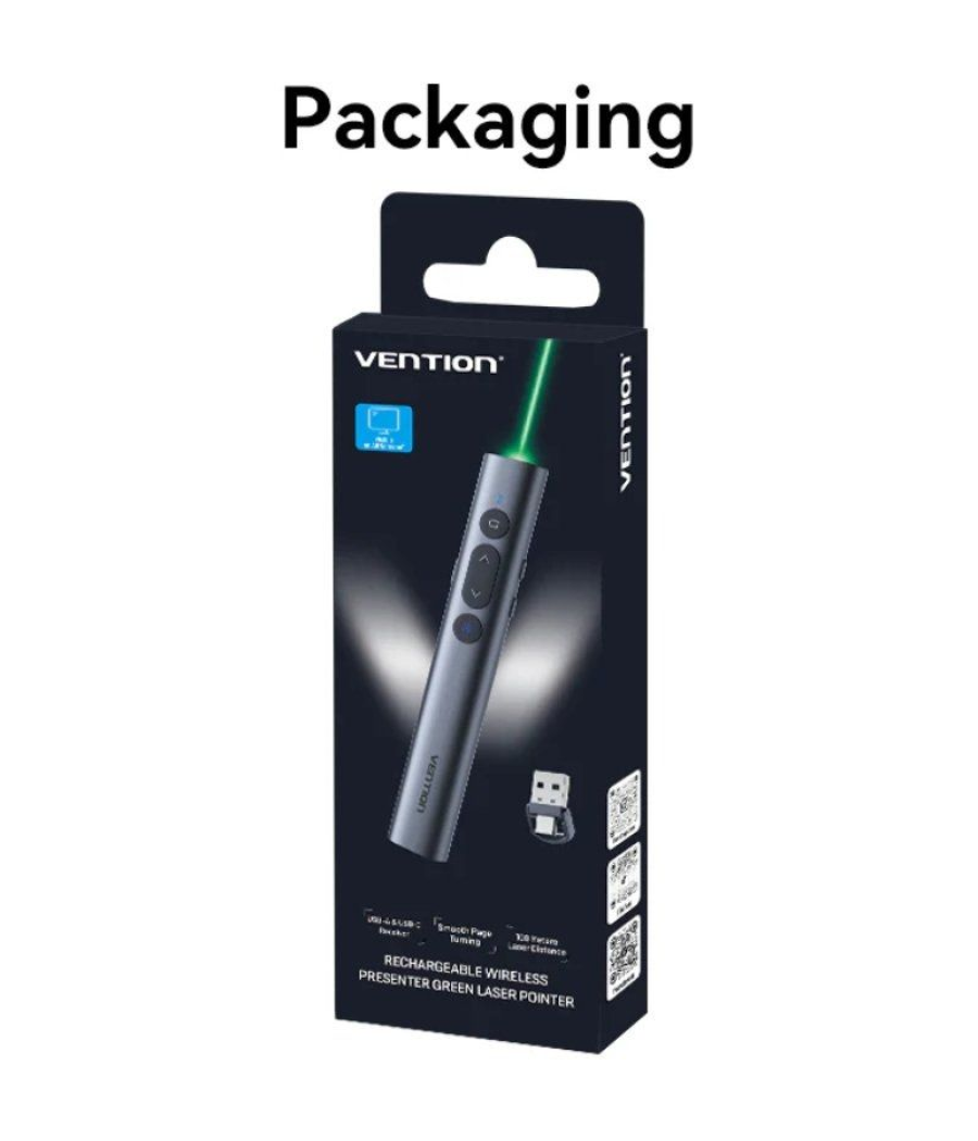 Presentador inalámbrico por bluetooth vention kqjh0/ 2.4ghz/ gris