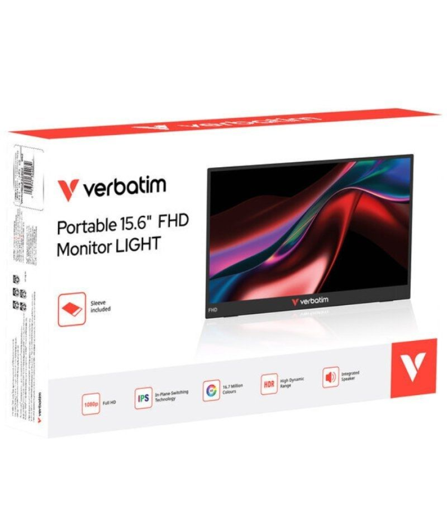 Monitor portátil verbatim non-touch light 15.6'/ full hd/ multimedia/ negro
