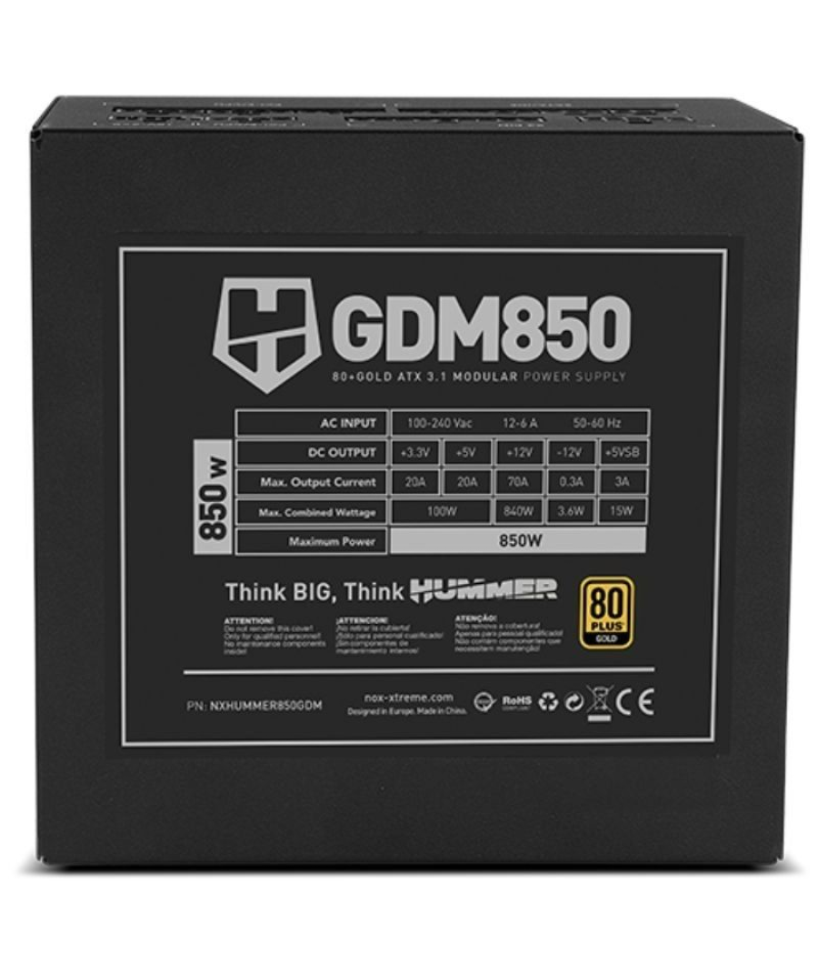 Fuente de alimentación nox hummer gdm/ 850w/ ventilador 12cm/ 80 plus gold