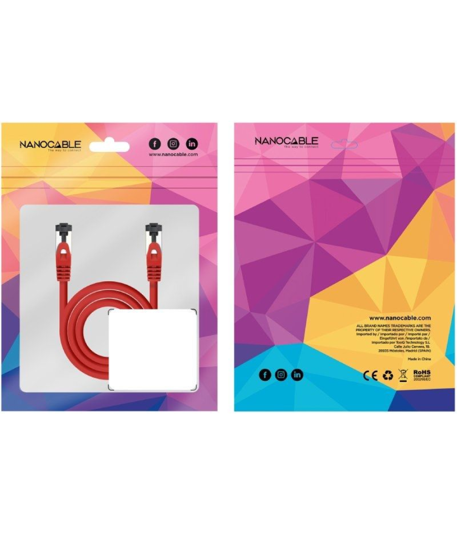 Cable de red rj45 sstp nanocable 10.20.2000-l30-r cat.8.1/ 30cm/ rojo
