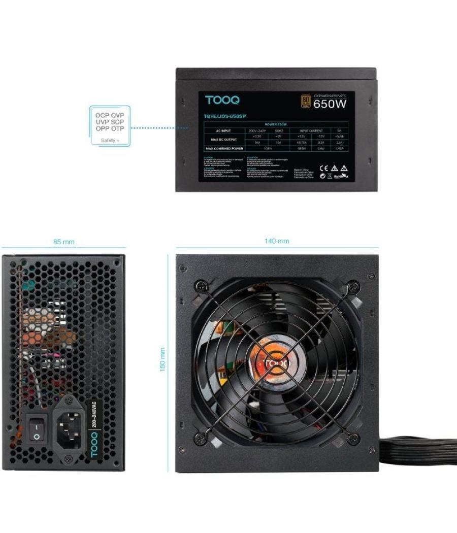 Fuente de alimentación tooq tqhelios-650sp/ 650w/ ventilador 12cm/ 80 plus bronze