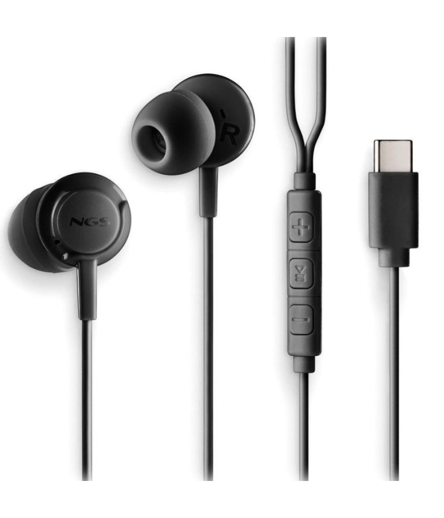 Auriculares intrauditivos ngs cross step/ con micrófono/ usb tipo-c/ negros