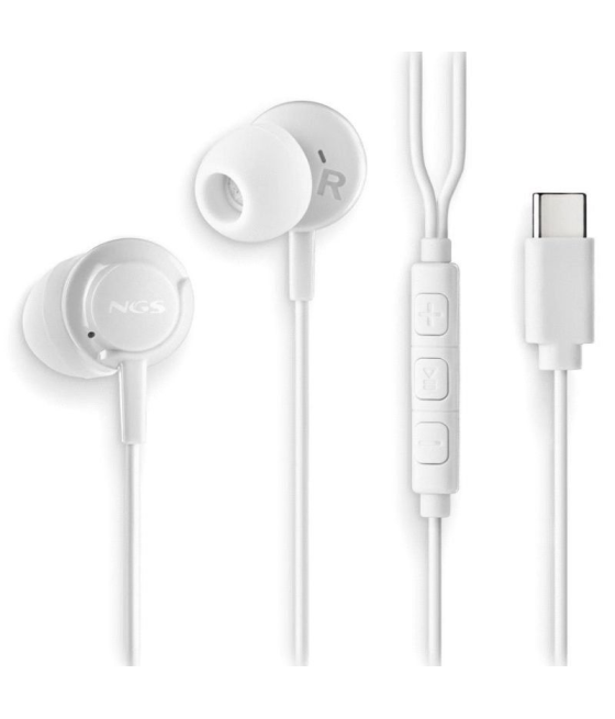 Auriculares intrauditivos ngs cross step/ con micrófono/ usb tipo-c/ blancos