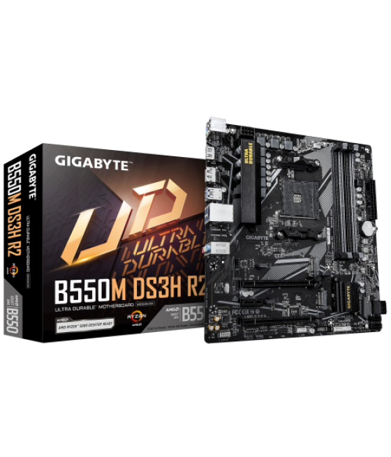 Gigabyte b550m ds3h r2 placa base - procesadores amd ryzen 5000, vrm de 5+3 fases, hasta 4733 mhz ddr4 (o.c.), 1x m.2 pcie 4.0 +