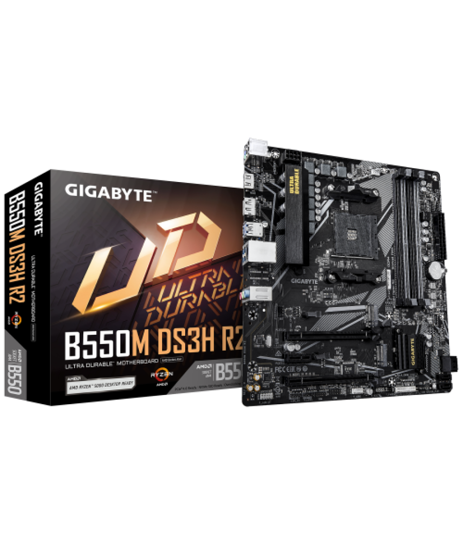 Gigabyte b550m ds3h r2 placa base - procesadores amd ryzen 5000, vrm de 5+3 fases, hasta 4733 mhz ddr4 (o.c.), 1x m.2 pcie 4.0 +