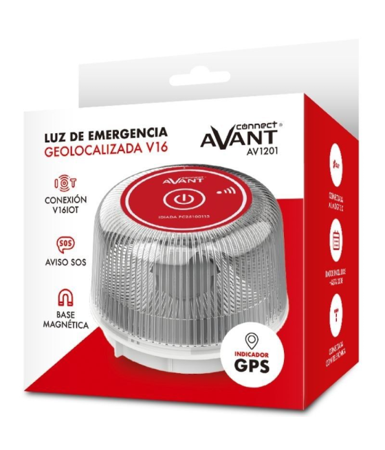 Luz baliza de emergencia para coche avant v16 connected av1201/ homologada/ base imantada/ geolocalizable/ funciona a pilas