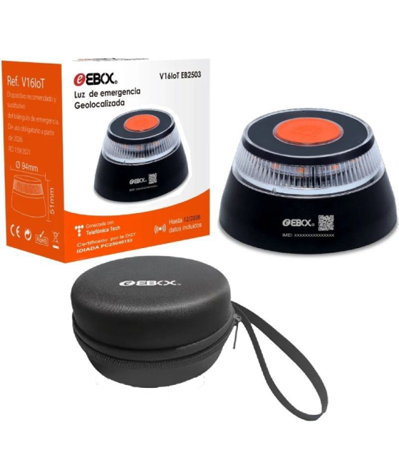 Luz baliza de emergencia para coche ebox v16 iot eb2503/ homologada/ base imantada/ geolocalizable/ funciona a pilas/ incluye fu
