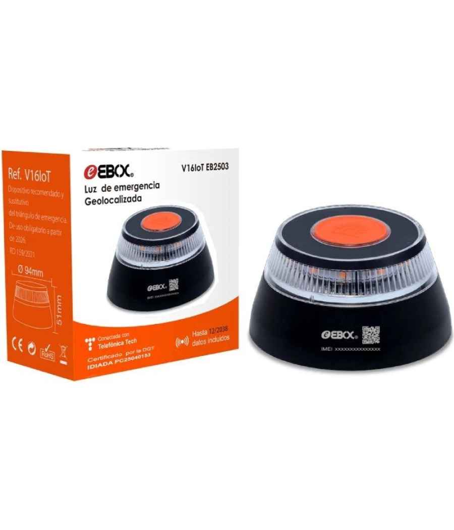 Luz baliza de emergencia para coche ebox v16 iot eb2503/ homologada/ base imantada/ geolocalizable/ funciona a pilas/ incluye fu
