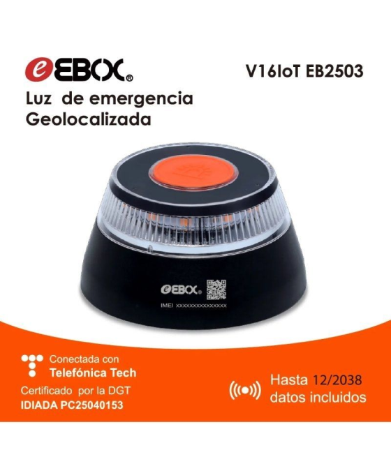 Luz baliza de emergencia para coche ebox v16 iot eb2503/ homologada/ base imantada/ geolocalizable/ funciona a pilas/ incluye fu