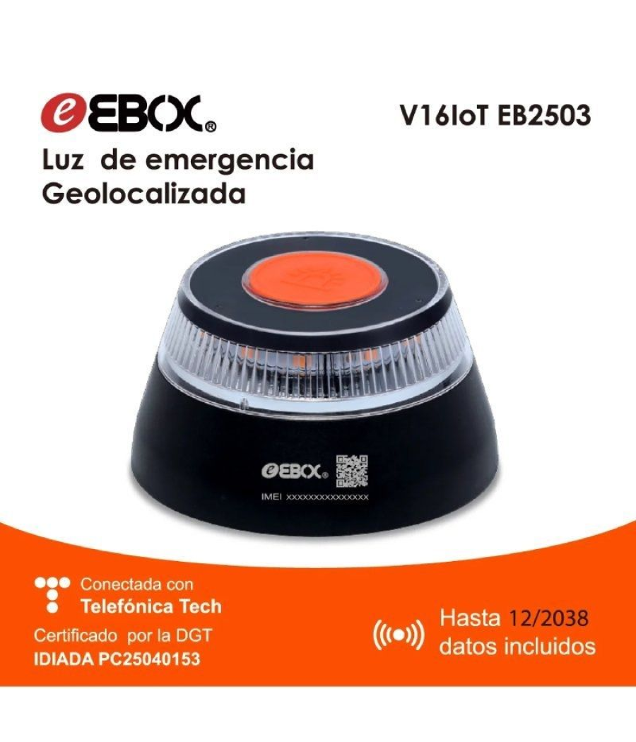 Luz baliza de emergencia para coche ebox v16 iot eb2503/ homologada/ base imantada/ geolocalizable/ funciona a pilas/ incluye fu