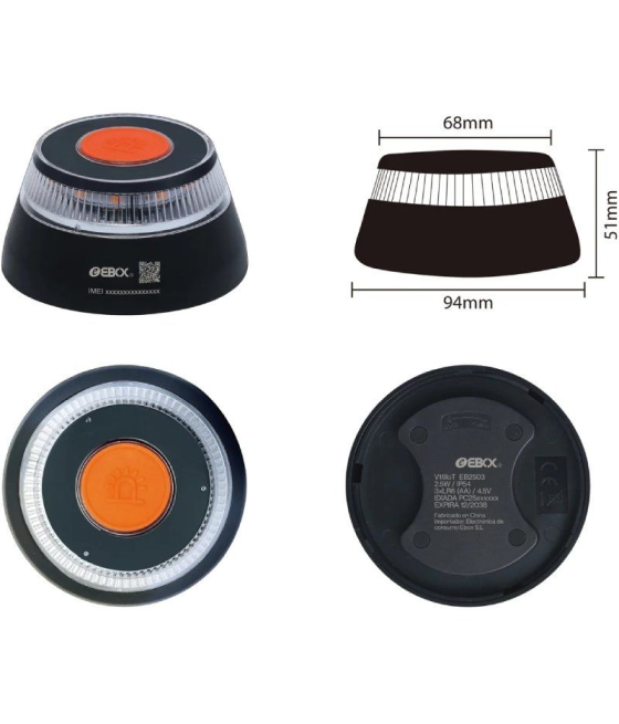 Luz baliza de emergencia para coche ebox v16 iot eb2503/ homologada/ base imantada/ geolocalizable/ funciona a pilas/ incluye fu