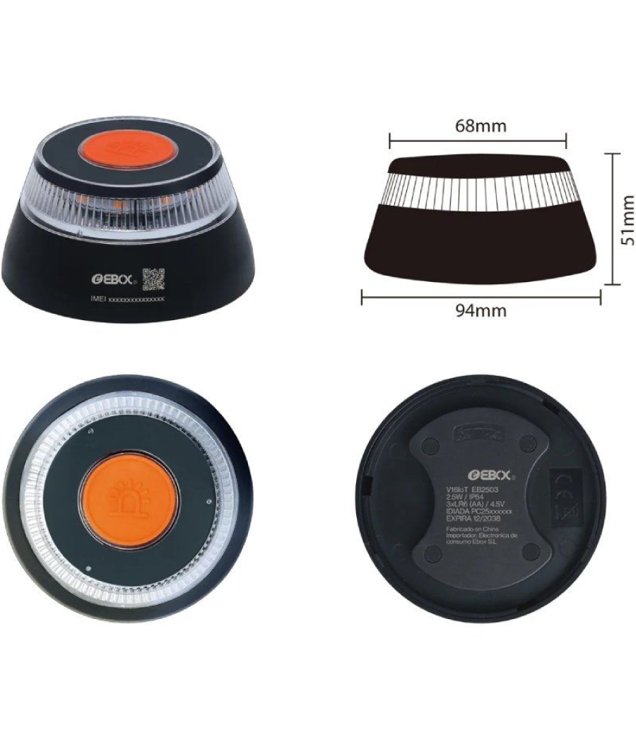 Luz baliza de emergencia para coche ebox v16 iot eb2503/ homologada/ base imantada/ geolocalizable/ funciona a pilas/ incluye fu