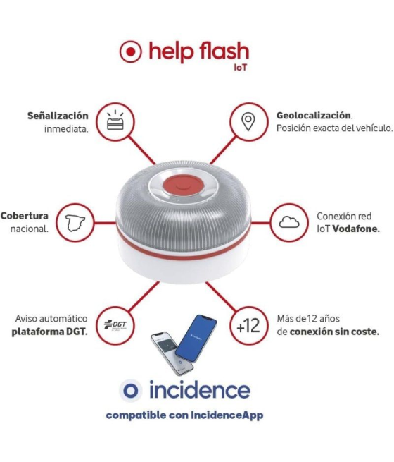 Luz baliza de emergencia para coche help flash v16 connected iot/ homologada/ base imantada/ geolocalizable/ funciona a pilas