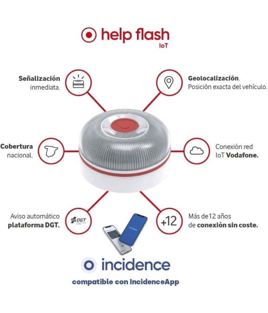 Luz baliza de emergencia para coche help flash v16 connected iot/ homologada/ base imantada/ geolocalizable/ funciona a pilas