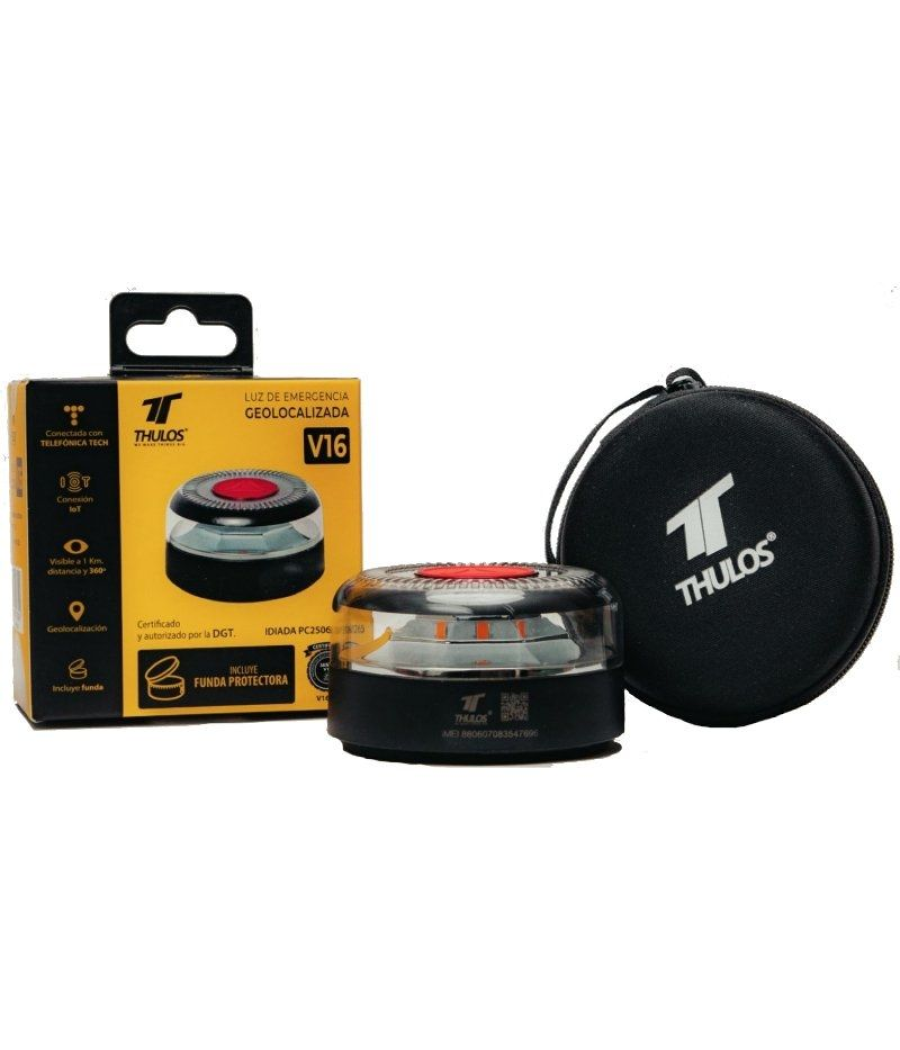 Luz baliza de emergencia para coche thulos th-v16-2/ homologada/ base imantada/ geolocalizable/ funciona a pilas/ incluye funda
