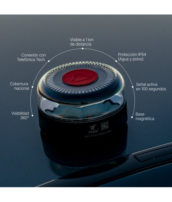 Luz baliza de emergencia para coche thulos th-v16-2/ homologada/ base imantada/ geolocalizable/ funciona a pilas/ incluye funda
