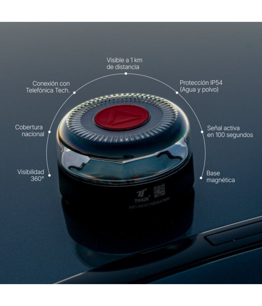 Luz baliza de emergencia para coche thulos th-v16-2/ homologada/ base imantada/ geolocalizable/ funciona a pilas/ incluye funda