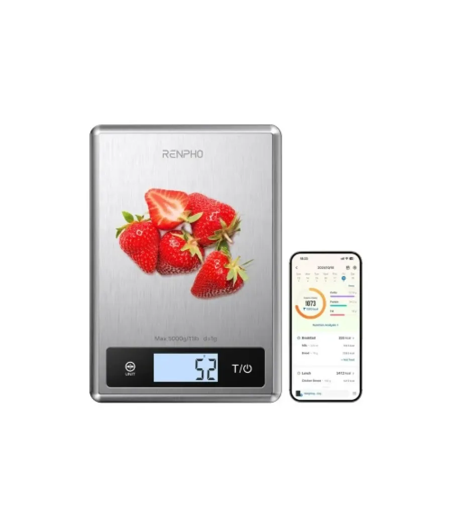 Renpho calibra 1 - smart nutrition scale - ble - grey stainless steel (up to 11lb/5kg)