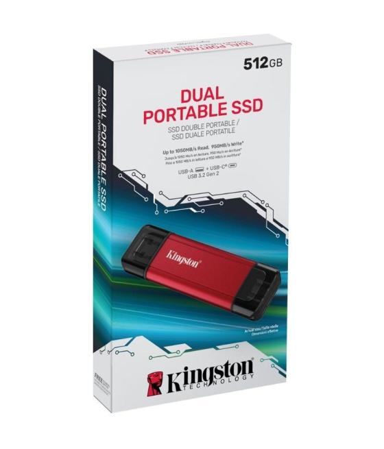 Disco externo ssd kingston dual portable ssd 512gb/ usb tipo-c y usb 3.2/ rojo