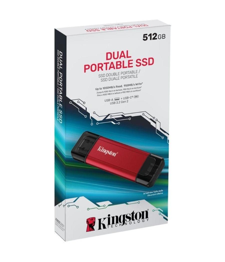 Disco externo ssd kingston dual portable ssd 512gb/ usb tipo-c y usb 3.2/ rojo
