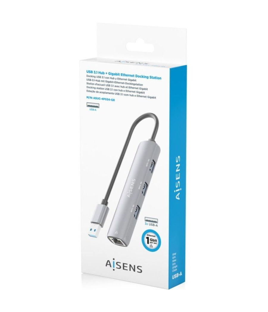 Hub usb aisens asuc-4p034-gr/ 3xusb/ 1xrj45/ gris