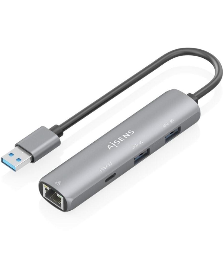 Hub usb aisens asuc-4p035-gr/ 1xusb tipo-c/ 2xusb/ 1xrj45/ gris