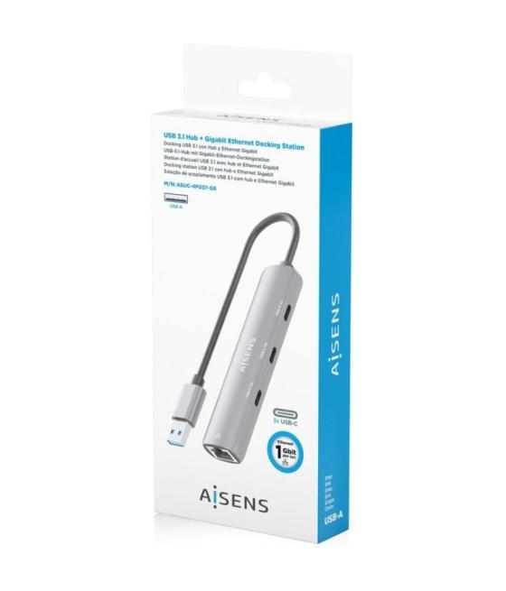 Hub usb aisens asuc-4p037-gr/ 3xusb tipo-c/ 1xrj45/ gris