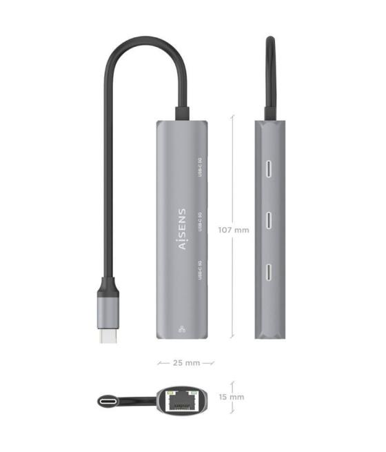 Hub usb tipo-c aisens asuc-4p041-gr/ 3xusb tipo-c/ 1xrj45/ gris