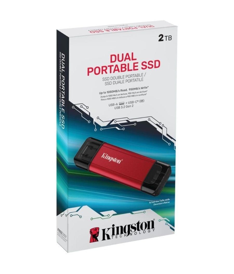 Disco externo ssd kingston dual portable ssd 2tb/ usb tipo-c y usb 3.2/ rojo