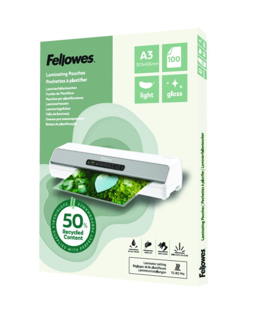 Pack 100 fundas de plastificar recicladas brillo a3 fellowes 100142988