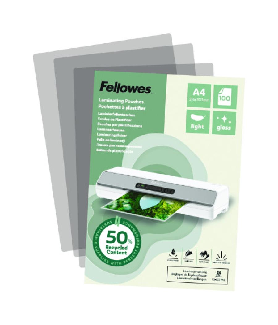 Pack 100 fundas de plastificar recicladas brillo a4 fellowes 100142987