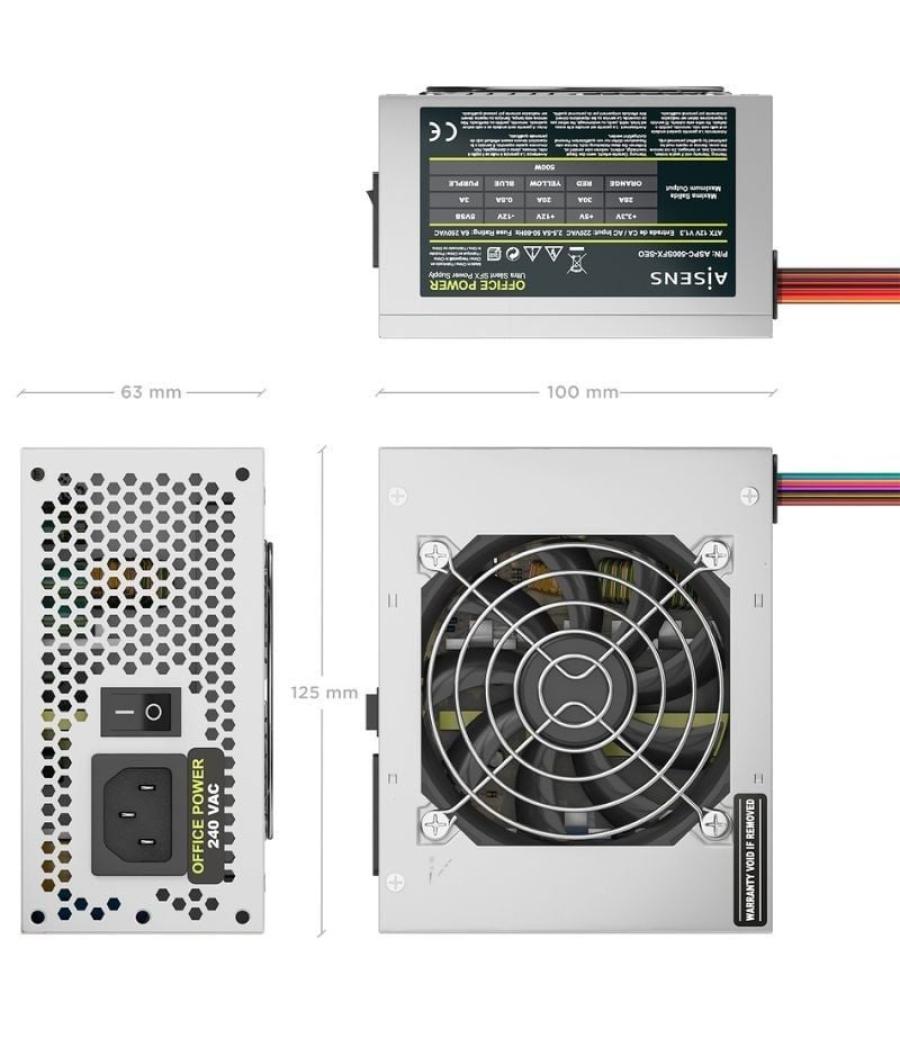 Fuente de alimentación sfx aisens aspc-500sfx-seo/ 500w/ ventilador 8cm