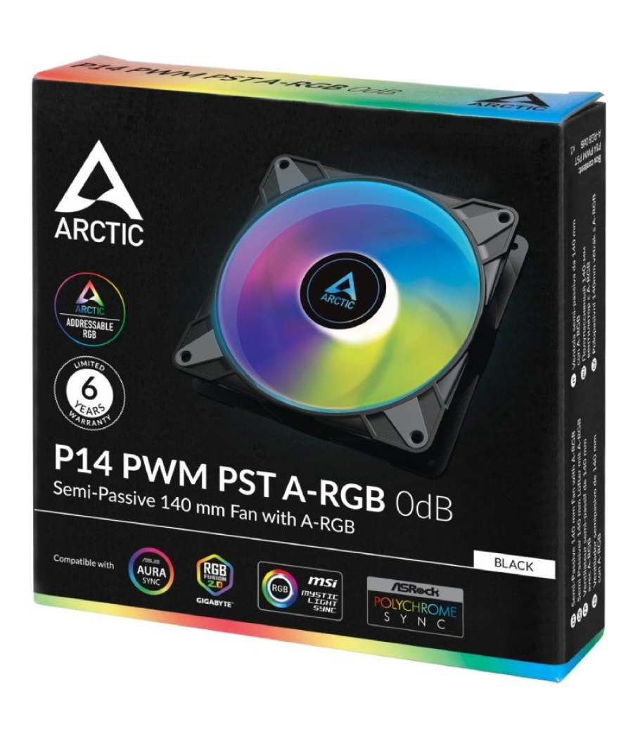 Ventilador arctic p14 pwm pst a-rgb/ 14cm/ negro