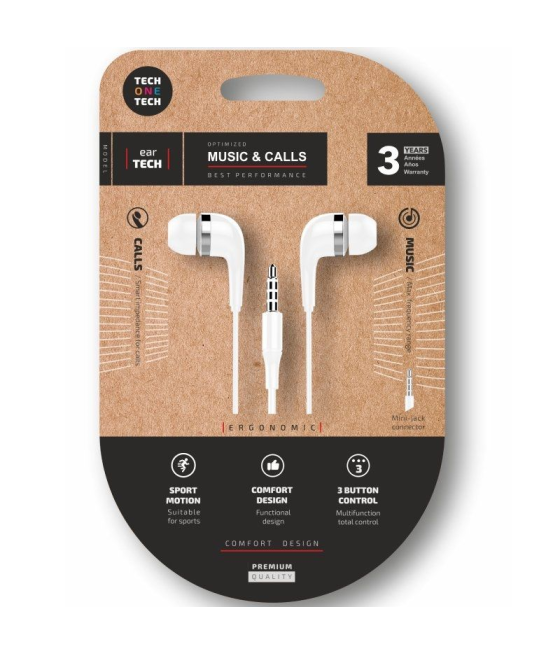 Auriculares intrauditivos tech one tech soft eartech tec1004/ con micrófono/ jack 3.5/ blancos