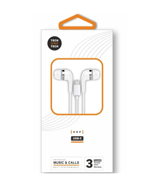 Auriculares intrauditivos tech one tech eartech tec1304/ con micrófono/ usb tipo-c/ blancos