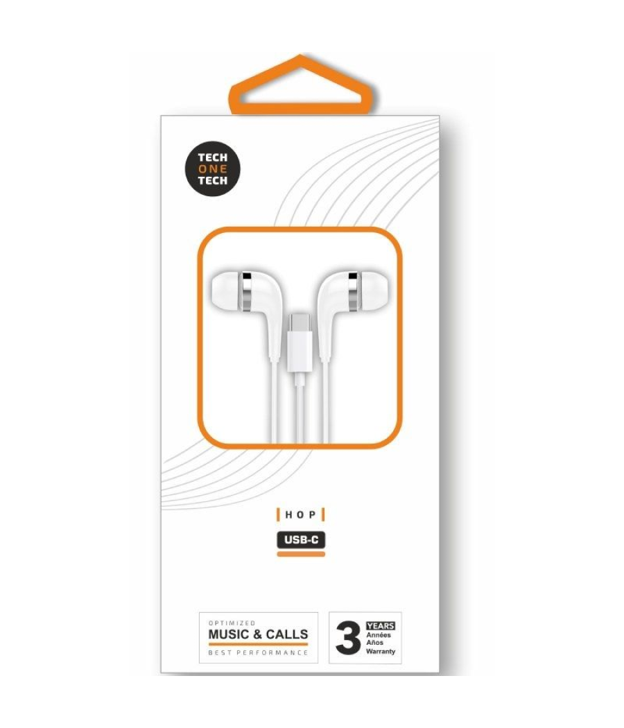 Auriculares intrauditivos tech one tech eartech tec1304/ con micrófono/ usb tipo-c/ blancos