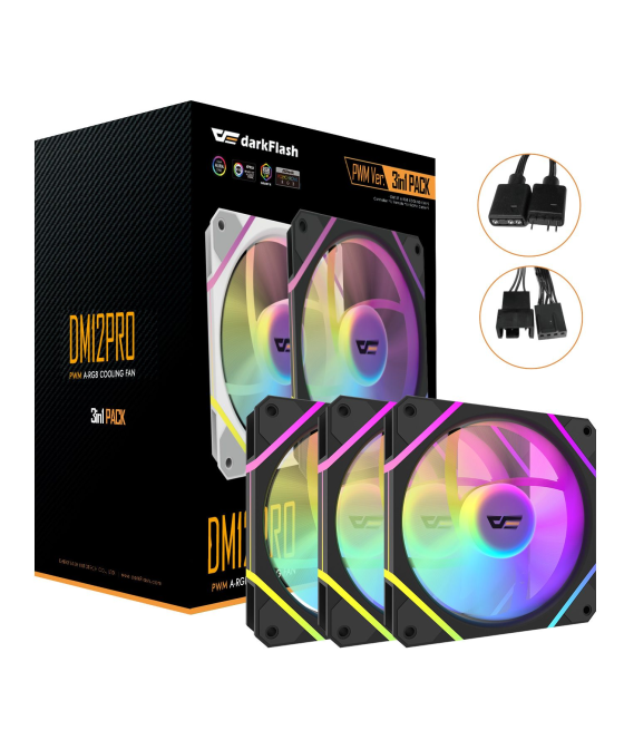 Kit 3 ventiladores auxiliar dm-12 120 pro a-rgb negro darkflash